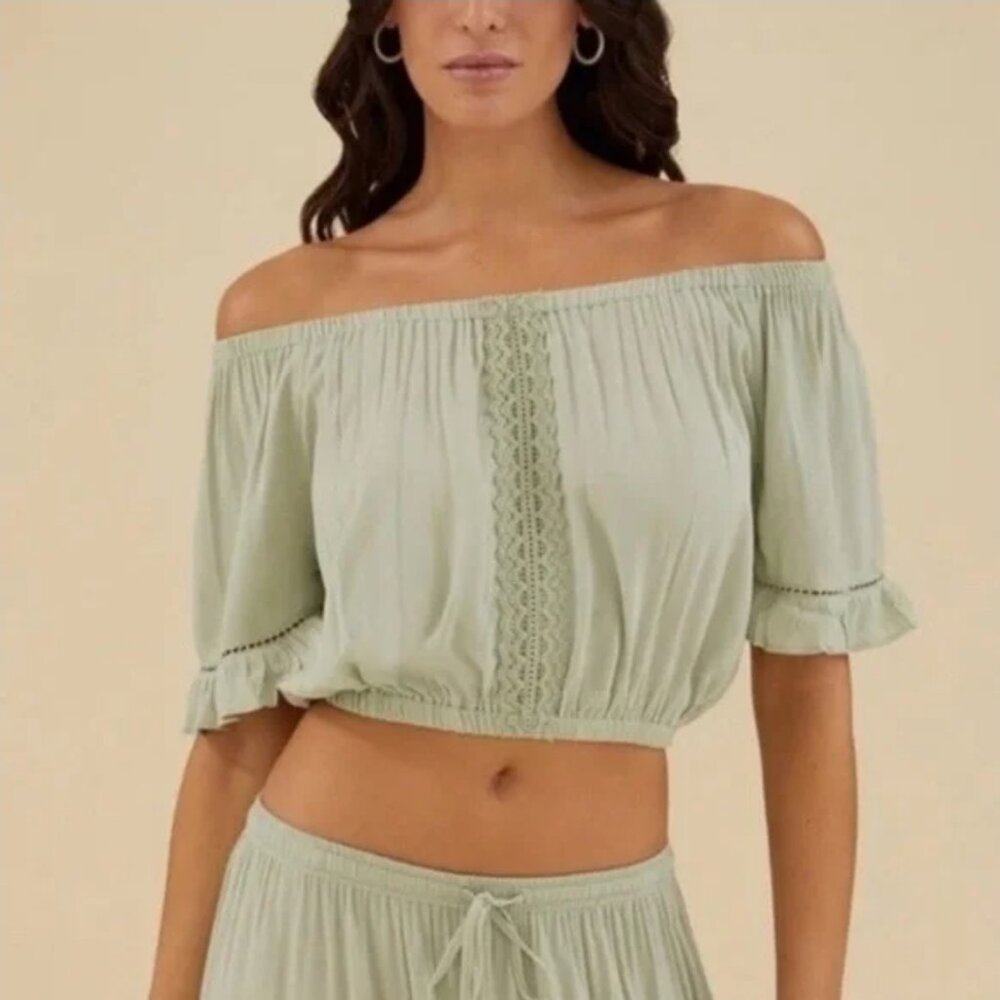 Rachel Parcell Sage Green Crepe Top